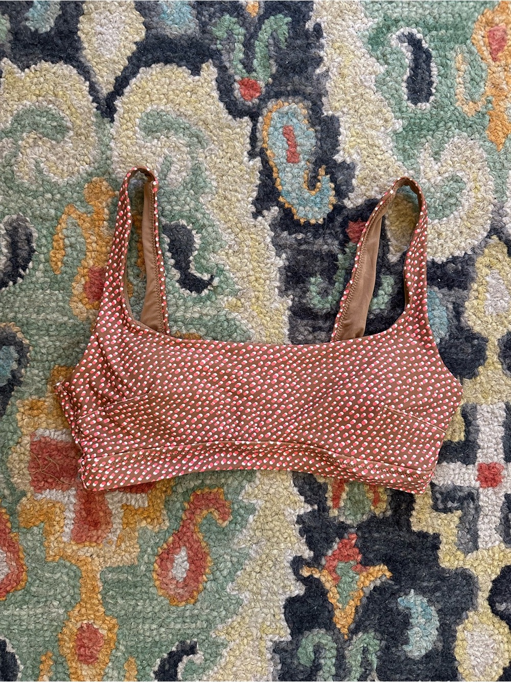 aerie Rust Pink Polka Dot Swim Sports Bra EUC